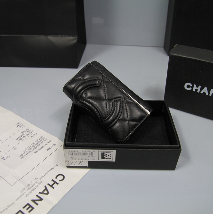 AAA Chanel Leather CC Logo Tri-Fold mini Wallets A26723 Black Online